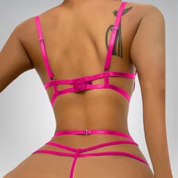 Zeloria Mirella Lingerie Set met Open Kruis – Luxe Kant Bodysuit met Bandjes – Roze – XL — thumbnail 2