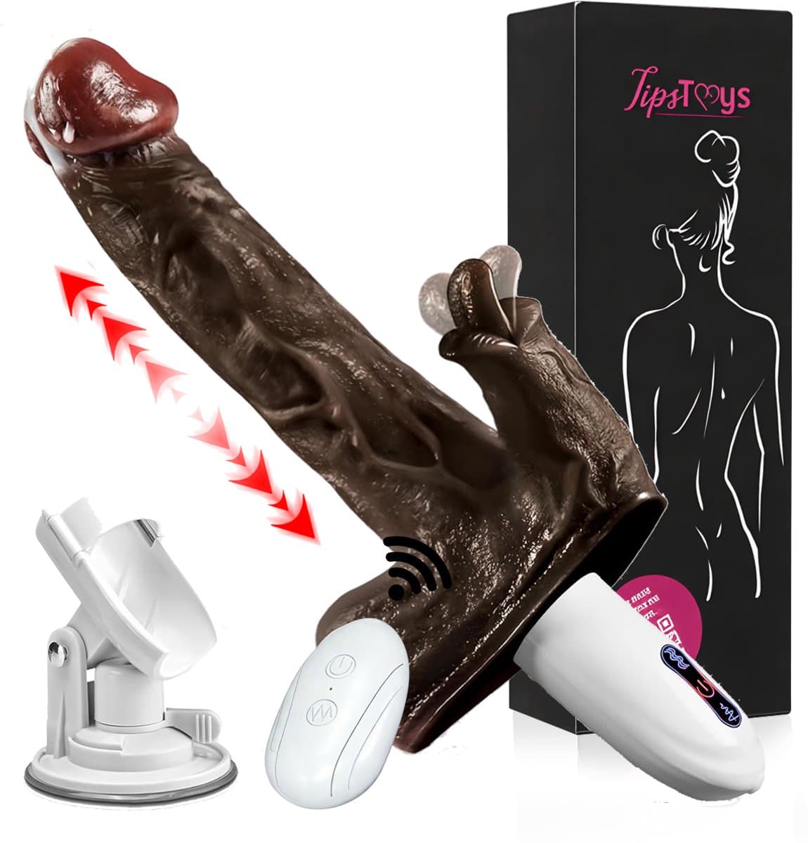 TipsToys® 5-in-1 Multifunctionele Dildo - Vibrator met Afstandsbediening Likkend, Verwarmend, Vibrerend, Thrusting en Handsfree - Bruin — afbeelding 1