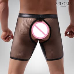 Zeloria Heren Boxer Open Design – Netstof & Wetlook – Verleidelijke Heren Lingerie – Zwart – XL — thumbnail 5
