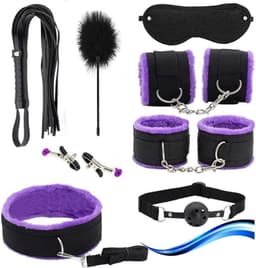MELVRA Slaapkamer Accessoires Set - 7-in-1 Set - Zacht Nylon - Plush Voering - Verstelbaar - Paar Geschenk - Zwart — thumbnail 1