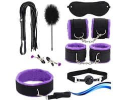MELVRA Slaapkamer Accessoires Set - 7-in-1 Set - Zacht Nylon - Plush Voering - Verstelbaar - Paar Geschenk - Zwart