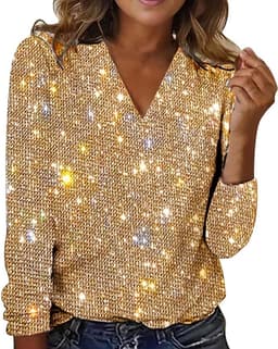 Glitterende Dames Blouse met V-Hals en Lange Mouwen – Feestelijk Shirt — thumbnail 1
