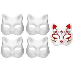 Set van 5 blanco kattenmaskers — Feest, verkleedfeest, orkmasker, vossenmasker — Witte doe-het-zelf beschilderde maskers — Handgemaakte papieren maskers — Halloween- en cosplaymaskers