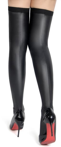 Zeloria Wetlook Kousen PU Leer – Zwart – Overknee Kousen met Stretch – Dames Stockings L-XXL — thumbnail 2