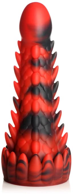 Rood Zwarte Siliconen Fantasie Dildo Met Unieke Textuur. Stevige, Flexibele Dildo Met Zuignap — thumbnail 3