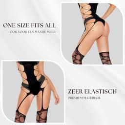 Elana - Lunessa - Bodystocking Erotische Lingerie Set met Open Kruis - Lingerieset - Sexy Catsuit - S t/m XL - Sexy Dames Lingerie - Bodysuit - Zwart - Open Zijkanten — thumbnail 3