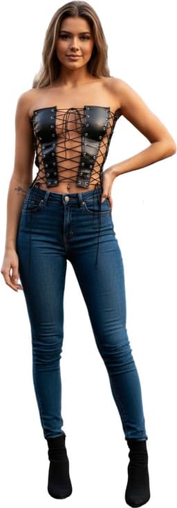Sexy Corset Top met Vetersluiting - Lingerie - Faux Leder - Dames - Zwart — thumbnail 1