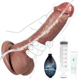 Dildo met Spuitfunctie - 20 Cm - Met Spuit en Pompje - 50ml - Realistische Seksspeelgoed - Met Zuignap - Siliconen - Lichtbruin - Discreet Verzonden — thumbnail 1