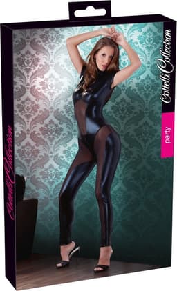 Cottelli Collection –  Jumpsuit met Ritsen over Tepels en Kruis Wetlook Uitstraling Spanning en Uitdaging – Maat M – Zwart — thumbnail 3