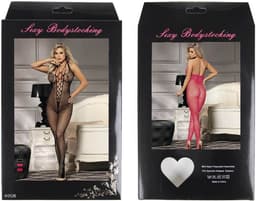 Sexy Lingerie - Erotische Catsuit Open kruis en blote rug - Jarretel met Netkousen - Bodysuit - Bodystocking - Visnet - Sexy Teddy - Fishnet - Erotiek - Kleur Zwart - PLUS SIZE - Maat XS-M — thumbnail 5