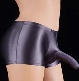 Kinky heren ondergoed Grey Cava - Fetisj penis slurf short - Strakke erotische boxershort - Glanzend grijs nylon - Olifanten neus - BDSM — thumbnail 2