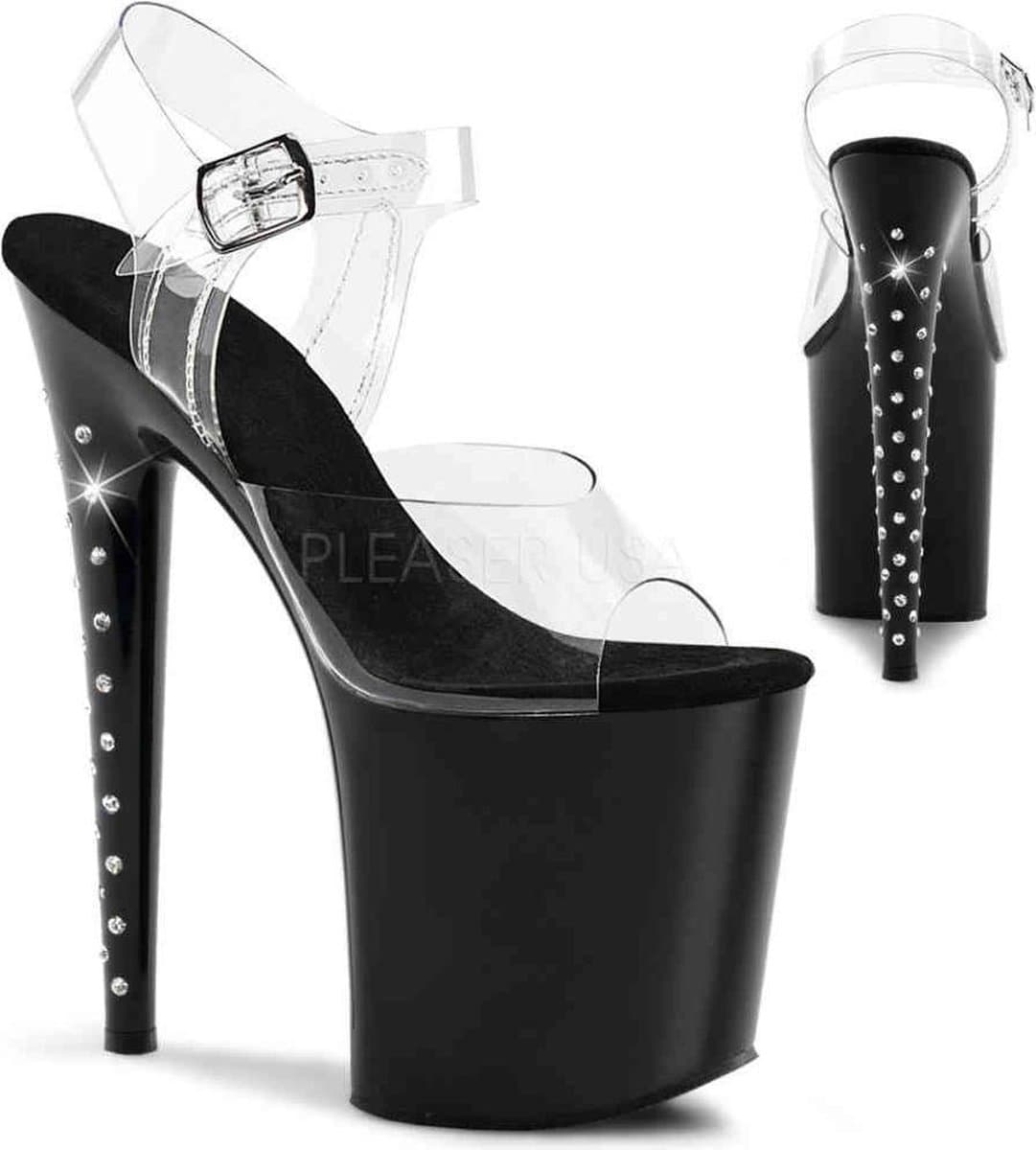 Pleaser - FLAMINGO-808G Sandaal met enkelband, Paaldans schoenen - Paaldans schoenen - 39 Shoes - Roze/Transparant — afbeelding 1