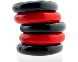 Hünkyjunk - Jacker - 5-Stack Stapelbare Cockringen - Zwart/Rood