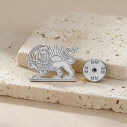 leeuw en zon reversspeldjes roestvrij staal Shir Khorshid Pahlavi broche oude Iraanse Perzische sieraden — thumbnail 2