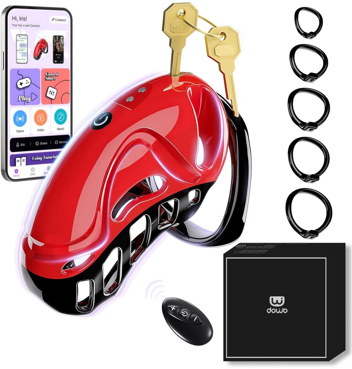 DOWO® - Vibrerende Kuisheidskooi - Peniskooi - 10 Vibratiestanden - Kuisheidskooi voor Mannen - Chastity cage - ABS - 5 Maten - Met App & Afstandsbediening — afbeelding 1