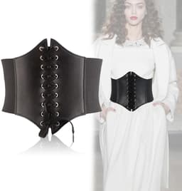 Dailygoods- Korset van zwart leer - Retrostijl - Korset riem - Elastische band - Knoopsluiting - Hoogwaardig materiaal - Corset — thumbnail 1