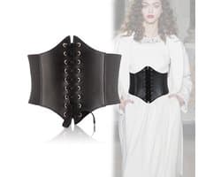 Dailygoods- Korset van zwart leer - Retrostijl - Korset riem - Elastische band - Knoopsluiting - Hoogwaardig materiaal - Corset