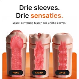 Sensual Desire® Trinity Automatische Masturbator voor Man - Pocket Pussy met 3 Verwisselbare Sleeves - Vibratie & Zuigkracht - Realistische Mond, Vagina & Anus - Sex Toys voor Mannen — thumbnail 3