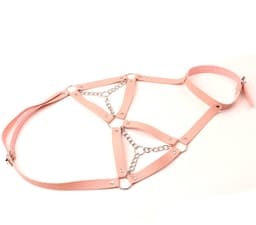 Daity Bondage Lichaamscage – Punk Gothic Metal Ketting met Kwast – Uniseks Fetish Accessoire – BDSM Speeltjes voor Koppels – Leer Strap Harness – roze — thumbnail 2