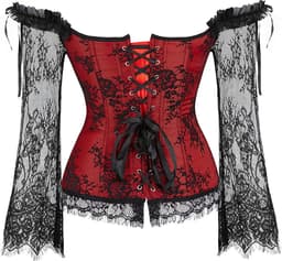 Corset Dames Rood Zwart Kant – Plus Size Lingerie – Lange Mouwen Sexy — thumbnail 4