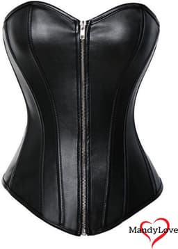 Zwart Korset van Faux Leer – Sexy Bustier met Rits & Vetersluiting – Verleidelijk Lingerie Top voor Dames - Maat 3XL/46 — thumbnail 3