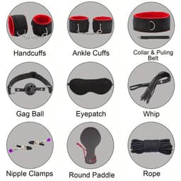 Oneay BDSM Bondage Set 40-delig – Complete SM Set met Handboeien, Blinddoek, Zweep, Tepelklemmen & Buttplugs – PU Leer – Bondage Speeltjes voor Koppels, Beginners & Rollenspel - Rood — thumbnail 5