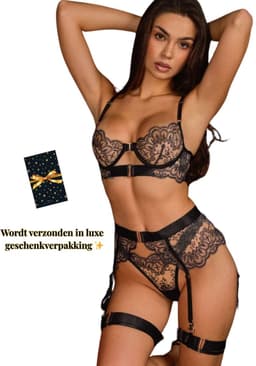 Luxe Lingerieset Dames – Lingerie Erotisch – Sexy Lingerie – 4-delige set – Zwart Kant – Lingerie Setje – Verleidelijke BH met Jarretels & Hoge Taille String – Sexy Lingerie – Chique – Luxe –Boudoir Look – Kinky – Erotisch – Maat XS/S, M, L, XL — thumbnail 1