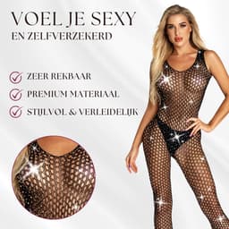 Elana Ella – Visnet Bodystocking met Strass & Open Kruis – Erotische Lingerie – Catsuit – S t/m XL – Sexy Dames Lingerie — thumbnail 4