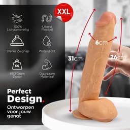 Rosebay XXL Dildo - Grote Dildo - Reusachtige Dildo - Realistische Dildo met Balzak - Dildo met Zuignap - Dildo voor Mannen en Vrouwen - XL Dildo - 31 cm - Wit — thumbnail 4