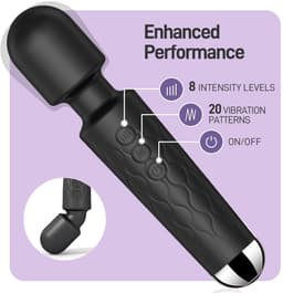 Professionele Wand Massager - 20cm - Krachtige Vibrator voor Lichaam & Ontspanning - 20 Patronen & 8 Snelheden - Medische Siliconen - Waterproof - USB Oplaadbaar - Zwart — thumbnail 2