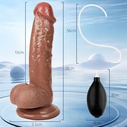 Dildo met Spuitfunctie - 20 Cm - Met Spuit en Pompje - 50ml - Realistische Seksspeelgoed - Met Zuignap - Siliconen - Lichtbruin - Discreet Verzonden — thumbnail 2