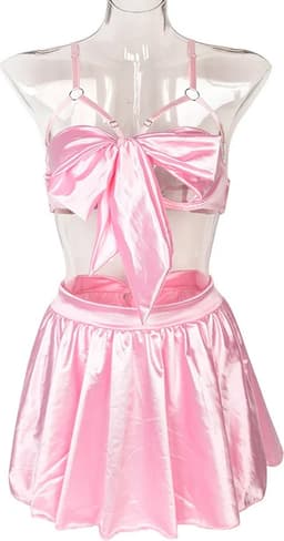 Luxe 5-delige verleidelijke lingerie set - Mini rok - Slip - Strikjes topje - Open borsten - Jarretel bandjes - Erotisch - Sexy - BDSM — thumbnail 1