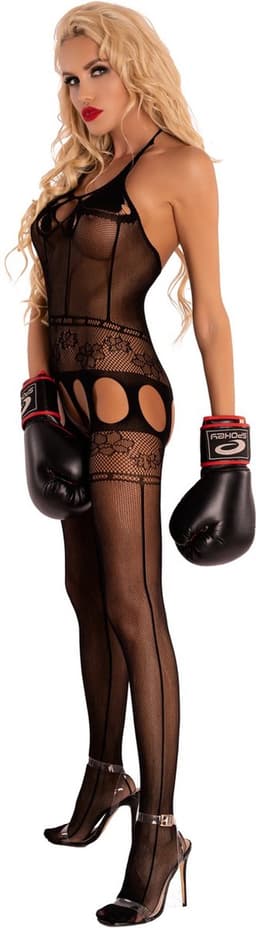 Livco Corsetti - Erotische Bodystocking / Catsuit met Open Kruis - Sexy Lingerie - Erotische Lingerie - Maat S t/m L - Imelam - Zwart - S/M — thumbnail 4