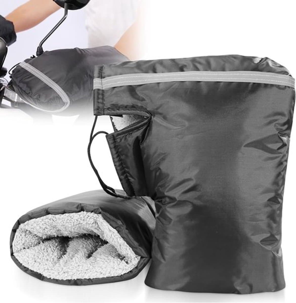 Handschoenen - Motorstuurhandschoenen - Fietshandschoenen - Warme handschoenen - Winterhandschoenen - Winddichte en warme winterhandschoenen - voor heren en dames - met reflecterende strips - handwarmers - voor de winter - motorhandschoenen - zwart — afbeelding 1
