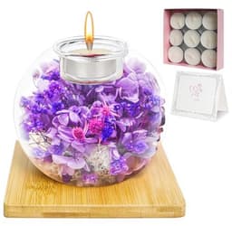 Queltrix Eeuwige bloem in glas & geurkaarsenset, geconserveerde bloemen, romantisch cadeau, geschenkdoos met 18 kaarsen, cadeauset voor Moederdag, verjaardag, jubileum, Kerstmis (paars) — thumbnail 1