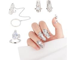 Allecta - Zilveren Punk Vingernagel Klauw Ringen - Strass - Verstelbaar - Open Nagelringen - Handdecoratie - Cosplay Kostuum Decoratie
