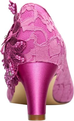 Elegante Bruidsschoenen Dames met Kant, Strass Bloem en Dikke Blokhak (6,5 cm) — thumbnail 4