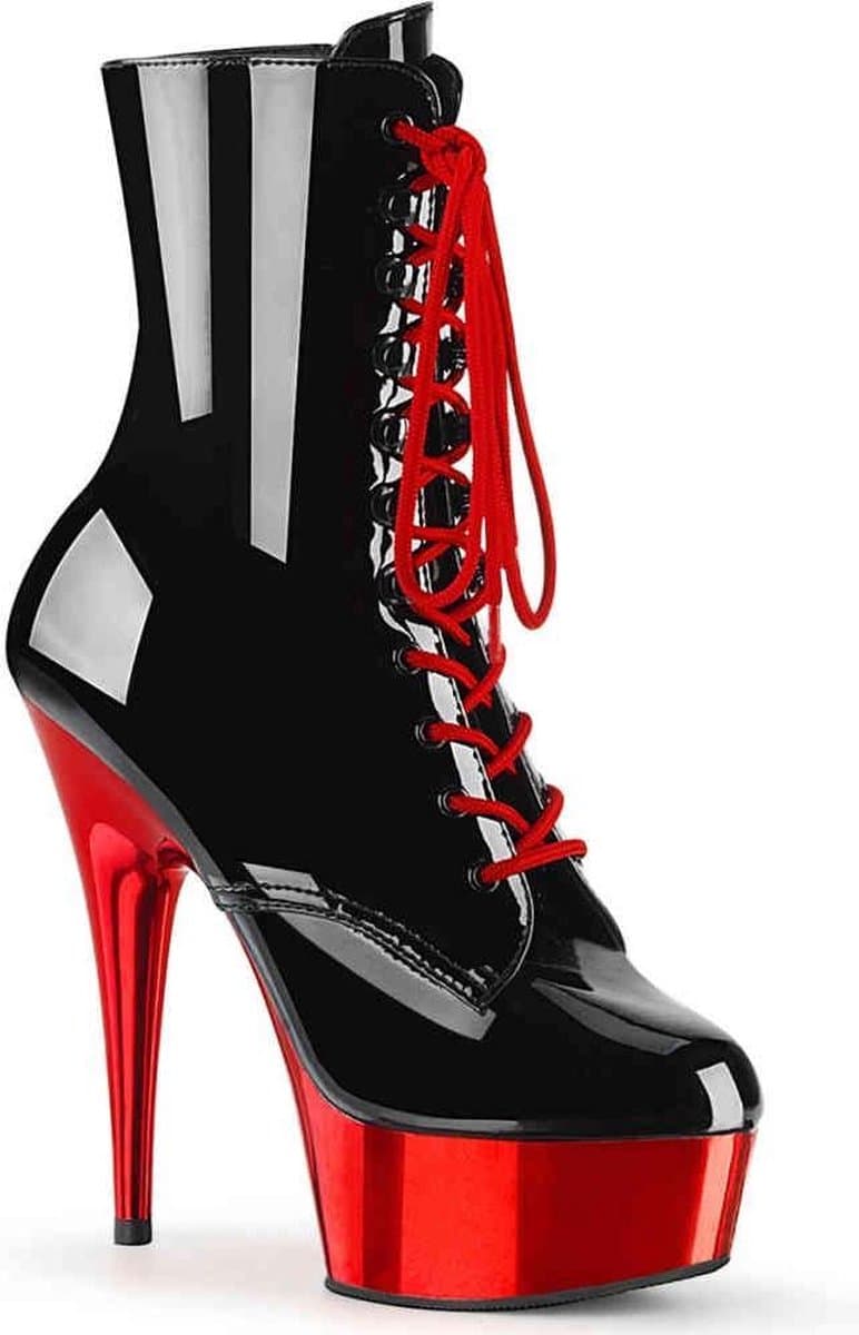Pleaser Enkellaars -36 Shoes- DELIGHT-1020 Zwart/Rood — afbeelding 1