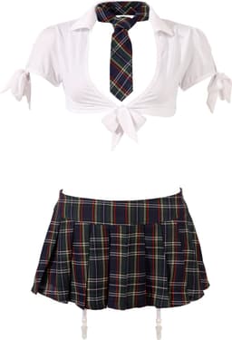 Cottelli Collection – Stout School Meisje Set met Rok en Top voor Ondeugende Meiden – Maat XS – Wit — thumbnail 1