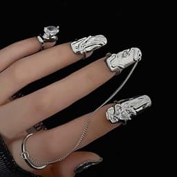 Allecta - Zilveren Punk Vingernagel Klauw Ringen - Strass - Verstelbaar - Open Nagelringen - Handdecoratie - Cosplay Kostuum Decoratie — thumbnail 5