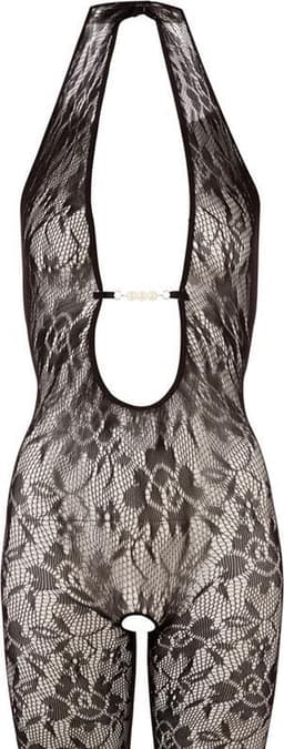 Mandy Mystery Lingerie –  Catsuit Open Kruis met Kanten Motief en Lage Decolleté voor Spanning – Maat S/M – Zwart — thumbnail 5
