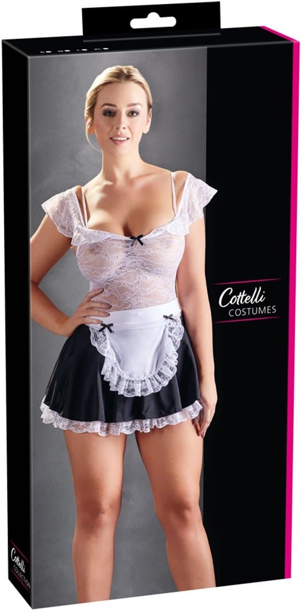 Cottelli Collection – Realistische Dienstmeisje Outfit voor Erotische Rollenspelen Licht Ontbloot met Verstelbare Bandjes – Maat M – Wit — afbeelding 1
