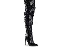 COURTLY-3011 - (EU 41,5 = US 11) - 5 Ruched Sequined Thigh High Boot, 1/3 Side Zip