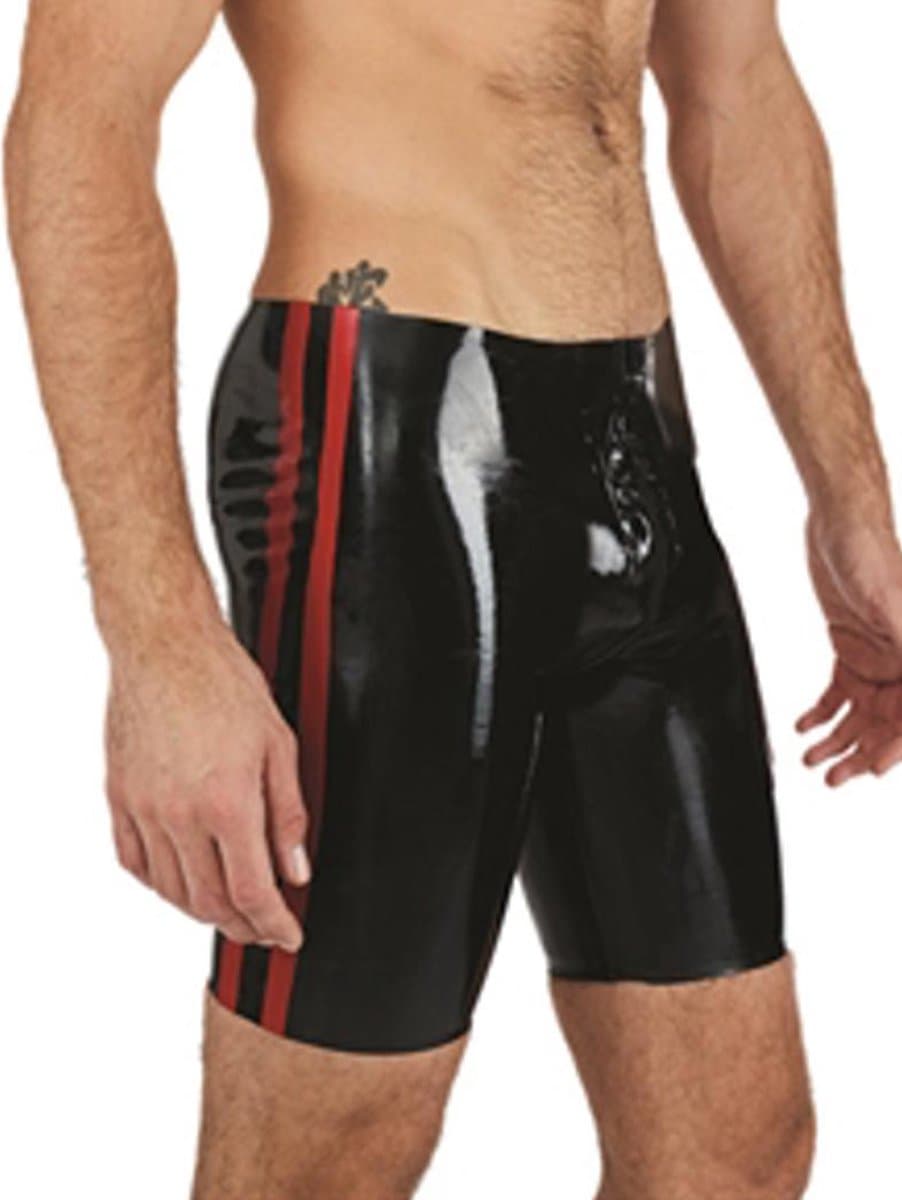Mister B rubber fucker shorts zwart met rode bies Medium — afbeelding 1