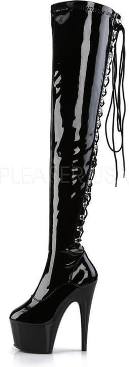 Adore-3063 plateau lak overknee laars met veters en stiletto hak zwart - (EU 40 = US 10) - Pleaser — thumbnail 4