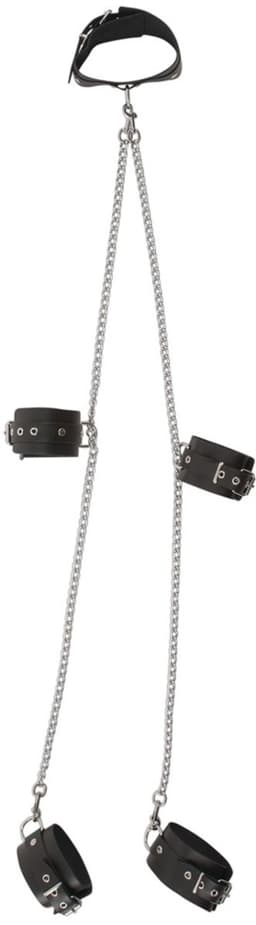 Zado – Bondage Schakelketting Harnas Set met Hoogwaardige Lederen Boeien en Halsband – Zwart — thumbnail 4