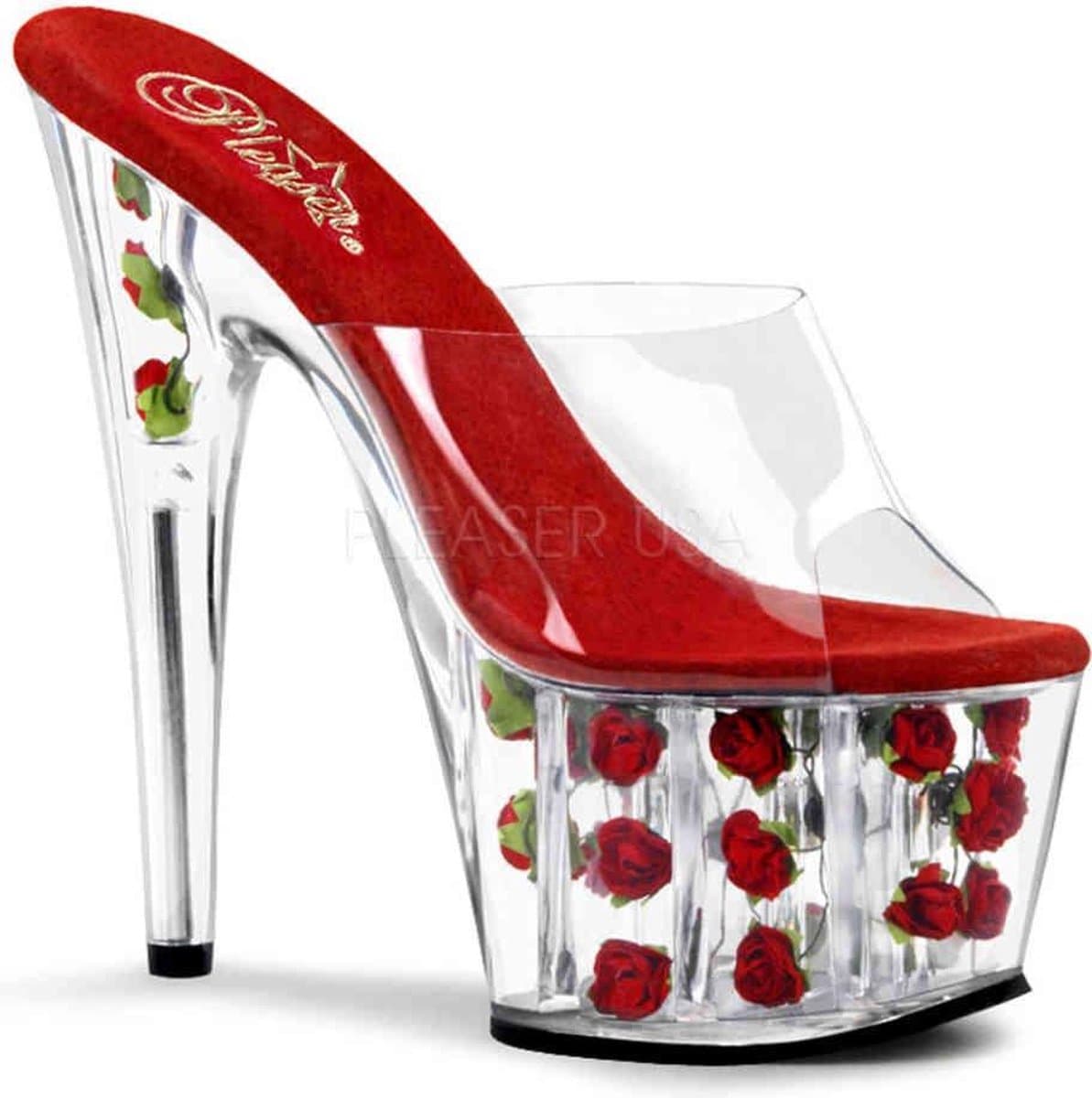 Pleaser - ADORE-701FL Muiltjes - Paaldans schoenen - 42 Shoes - Rood/Transparant — afbeelding 1