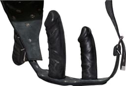 Zado – Lederen Strap On String van Hoog Kwaliteit met Vaginale en Anale Interne Dildo voor Vullend Genot – Maat S-M - Zwart — thumbnail 3