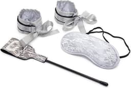 Erotische bondage set / cadeau / elegante bondage set / wit / seksspeeltjes / oogmasker / handboeien / zweepje / fetish / erotiek — thumbnail 1
