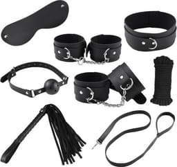 BDSM Set Zwart voor Koppels - Bondage Training - Sex toys Masker Halsband Zweep Tape Touw Handboeien- Extreme Seks Training - Bondageset Beginners - Shibari SM Toys - Fifty Shades Of Grey Seksspeeltjes — thumbnail 1